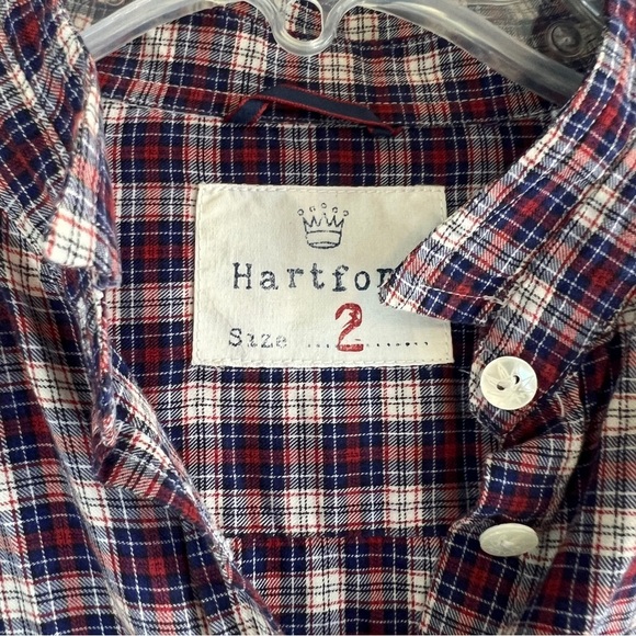 HARTFORD Plaid Cotton Long Sleeve Button Up Blouse Micro Collar Size 2 (US 6) - Picture 3 of 11